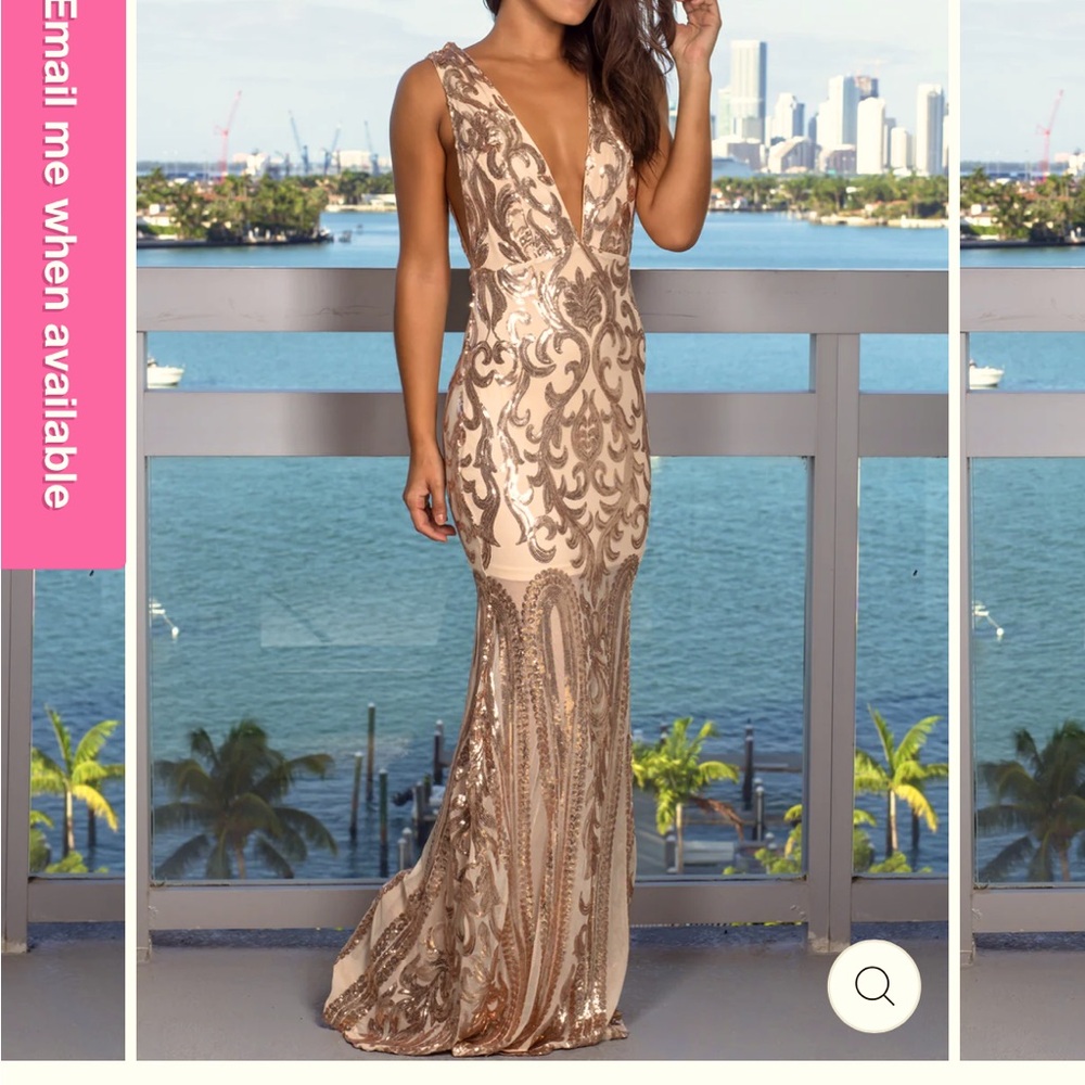 ROSE GOLD V-NECK SEQUIN MAXI DRESS
